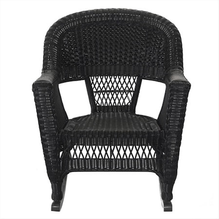 Jeco W00207R-D-2-RCES 3 Piece Black Rocker Wicker Chair Set W00207R-D_2-RCES
